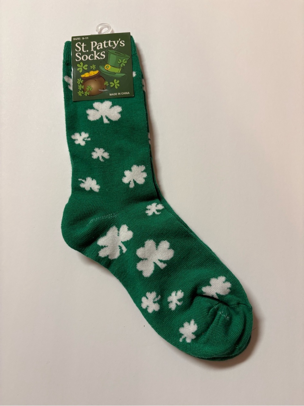 St. Patty's Green Shamrock Crew Socks by